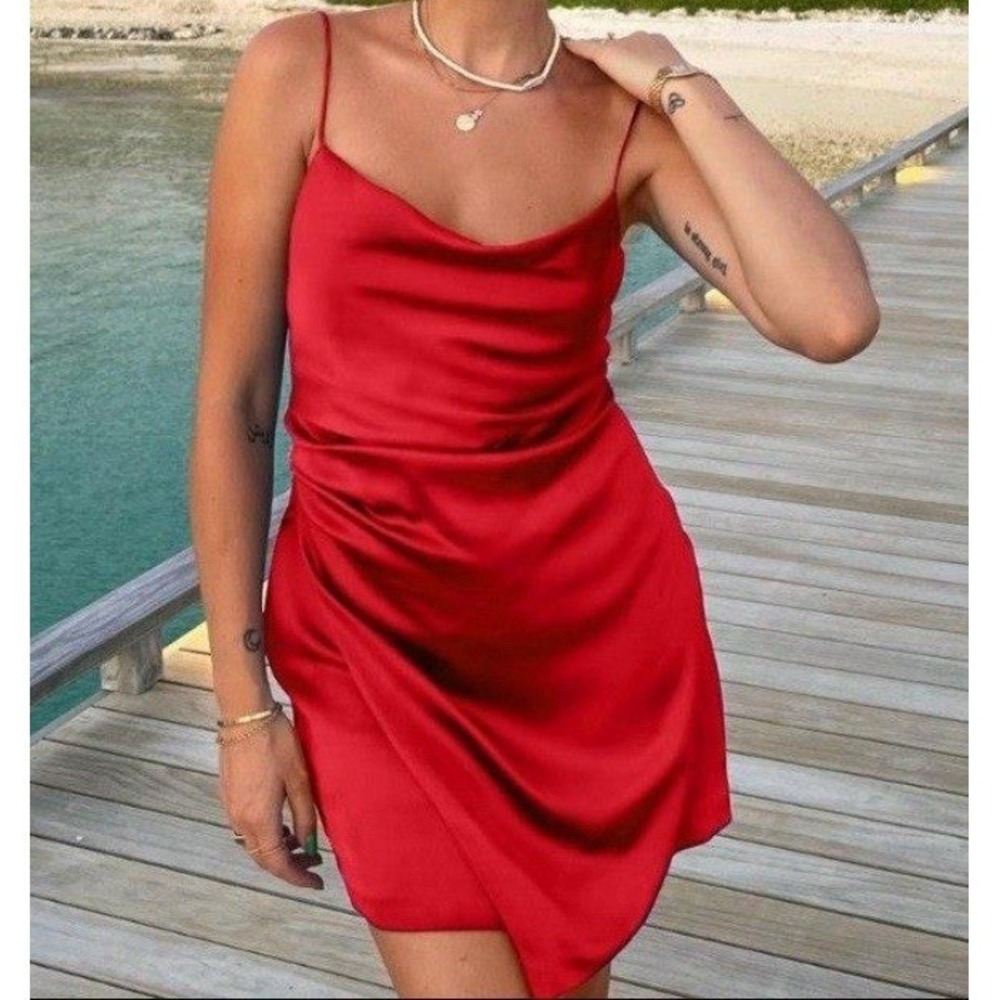 Signature 8 Red Satin Dress Womens Small Sleeveless Party‎ Cocktail Mini